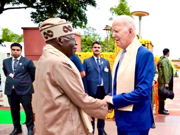 President Bola Ahmed Tinubu, on 10th September 2023, held a brief chat with his US counterpart, President Joe Biden, at the G20 Summit in India.